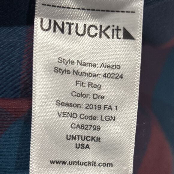 UNTUCKit Button Up Long Sleeve Flannel Plaid Shirt Red Blue Men’s L  Ski Cabin - Picture 9 of 16